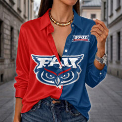 Florida Atlantic Owls | Women's Split Color Long Sleeve Button-Up Shirt