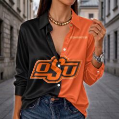 Oklahoma State Cowboys | Women's Split Color Long Sleeve Button-Up Shirt