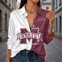 Mississippi State Bulldogs | Women's Split Color Long Sleeve Button-Up Shirt