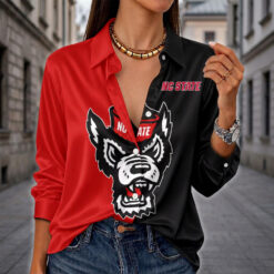 NC State Wolfpack | Women's Split Color Long Sleeve Button-Up Shirt