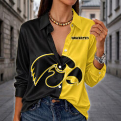 Iowa Hawkeyes | Women's Split Color Long Sleeve Button-Up Shirt