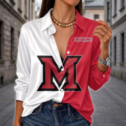 Michigan RedHawks | Women's Split Color Long Sleeve Button-Up Shirt