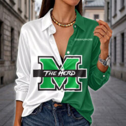 Marshall Thundering Herd | Women's Split Color Long Sleeve Button-Up Shirt