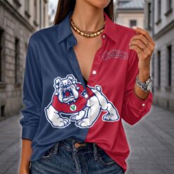 Fresno State Bulldogs | Women's Split Color Long Sleeve Button-Up Shirt