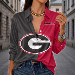 Georgia Bulldogs | Women's Split Color Long Sleeve Button-Up Shirt