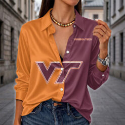Virginia Tech Hokies | Women's Split Color Long Sleeve Button-Up Shirt