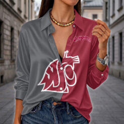 Washington State Cougars | Women's Split Color Long Sleeve Button-Up Shirt