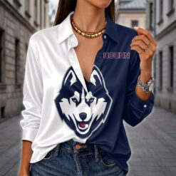 Uconn Huskies | Women's Split Color Long Sleeve Button-Up Shirt