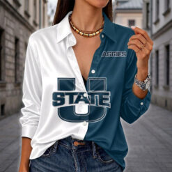 Utah State Aggies | Women's Split Color Long Sleeve Button-Up Shirt