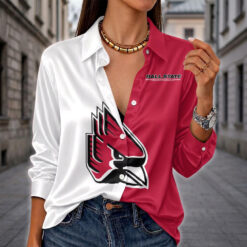 Ball State Cardinals | Women's Split Color Long Sleeve Button-Up Shirt