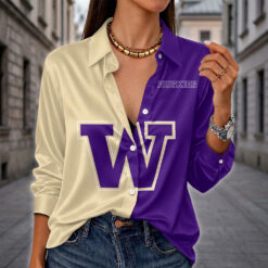 Washington Huskies | Women's Split Color Long Sleeve Button-Up Shirt