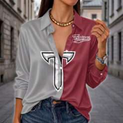 Troy Trojans | Women's Split Color Long Sleeve Button-Up Shirt