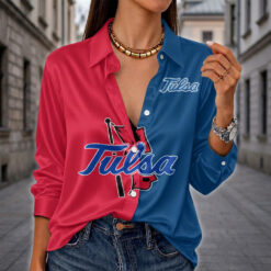 Tulsa Golden Hurricane | Women's Split Color Long Sleeve Button-Up Shirt