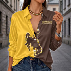 Wyoming Cowboys | Women's Split Color Long Sleeve Button-Up Shirt