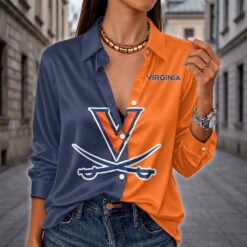 Virginia Cavaliers | Women's Split Color Long Sleeve Button-Up Shirt