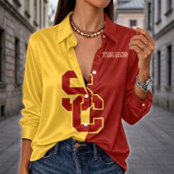USC Trojans | Women's Split Color Long Sleeve Button-Up Shirt