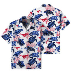 SMU Mustangs - Summer Hawaiian Shirt Featuring Sea Turtles