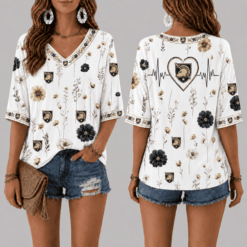 Army Black Knights Football Floral Hearbeat V-neck Shirt