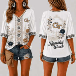 Georgia Tech Yellow Jackets Women’s Floral V-Neck Shirt