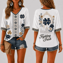 Notre Dame Fighting Irish Women’s Floral V-Neck Shirt