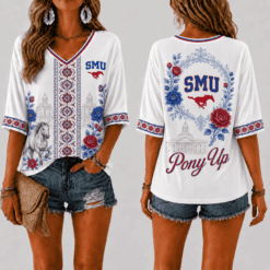 SMU Mustangs Women’s Floral V-Neck Shirt