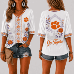 Clemson Tigers Women’s Floral V-Neck Shirt