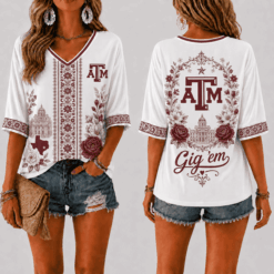 Texas A&M Aggies Women’s Floral V-Neck Shirt