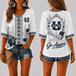 Utah State Aggies Women’s Floral V-Neck Shirt