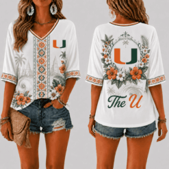Miami Hurricanes Women’s Floral V-Neck Shirt