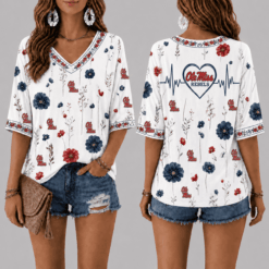 Ole Miss Rebels Football Floral Hearbeat V-neck Shirt