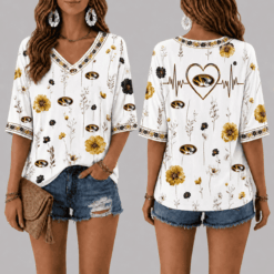 Missouri Tigers Football Floral Hearbeat V-neck Shirt
