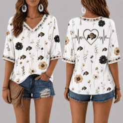 Colorado Buffaloes Football Floral Hearbeat V-neck Shirt