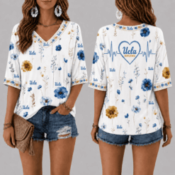UCLA Bruins Football Floral Hearbeat V-neck Shirt