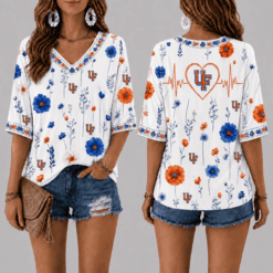 Florida Gators Football Floral Hearbeat V-neck Shirt